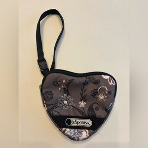 LeSportsac Heart-Shaped Floral Wristlet wallet- Black and Gray
